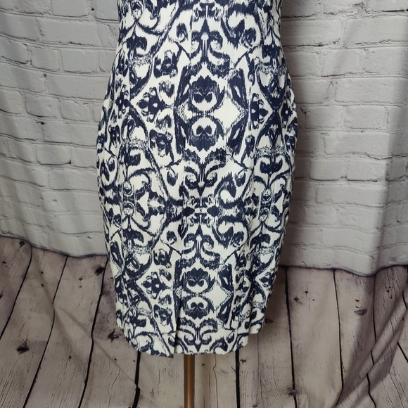 JayGodfrey V-Neck Midi Length Sheath Lined Blue & White Dress Size 4 - Picture 7 of 9